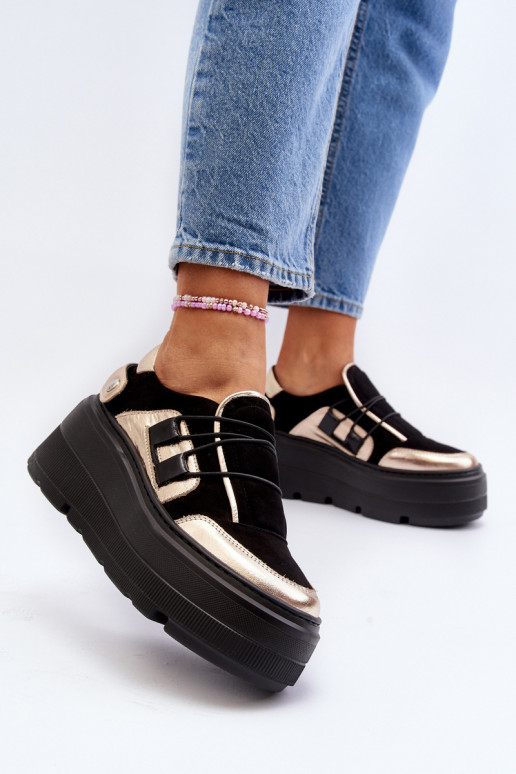 Zazoo 1833 À modalo de tênis Feminino Pele com solas maciças da moda cor preta Zazoo 1833 À modalo de tênis Feminino Pele com solas maciças da moda cor preta