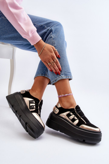 Zazoo 1833 À modalo de tênis Feminino Pele com solas maciças da moda cor preta 2