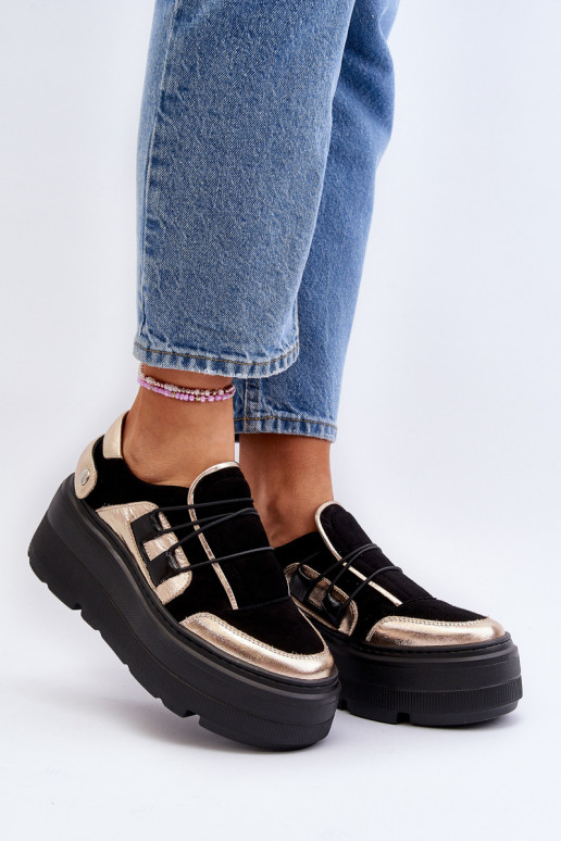 Zazoo 1833 À modalo de tênis Feminino Pele com solas maciças da moda cor preta Zazoo 1833 À modalo de tênis Feminino Pele com solas maciças da moda cor preta