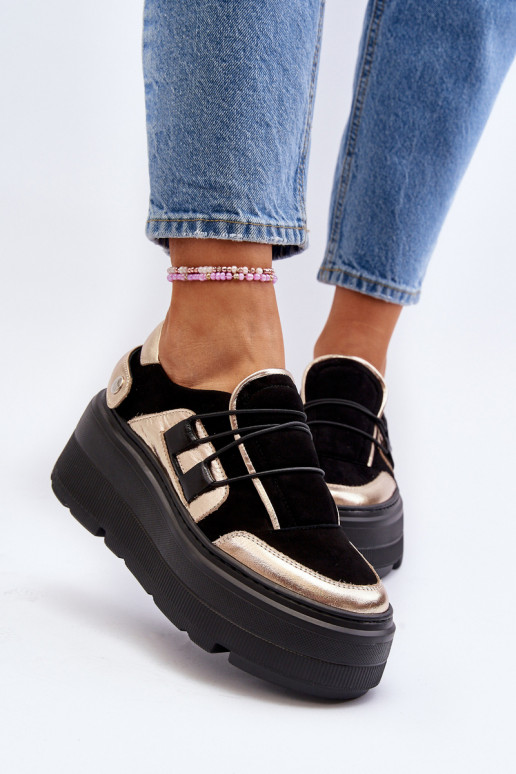 Zazoo 1833 À modalo de tênis Feminino Pele com solas maciças da moda cor preta Zazoo 1833 À modalo de tênis Feminino Pele com solas maciças da moda cor preta