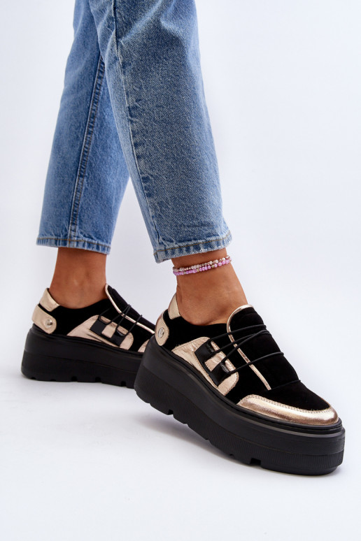 Zazoo 1833 À modalo de tênis Feminino Pele com solas maciças da moda cor preta Zazoo 1833 À modalo de tênis Feminino Pele com solas maciças da moda cor preta