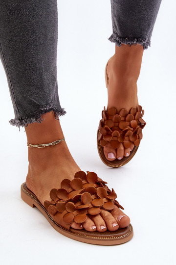 Zazoo 40381 Feminino Chinelos de couro com salto largo cor marrom