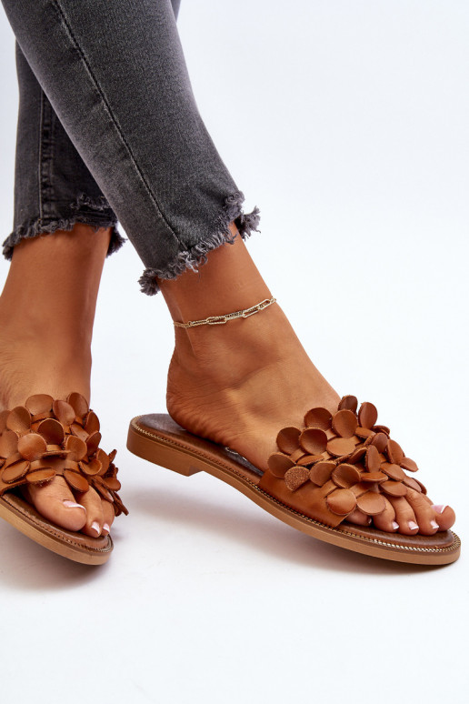 Zazoo 40381 Feminino Chinelos de couro com salto largo cor marrom Zazoo 40381 Feminino Chinelos de couro com salto largo cor marrom