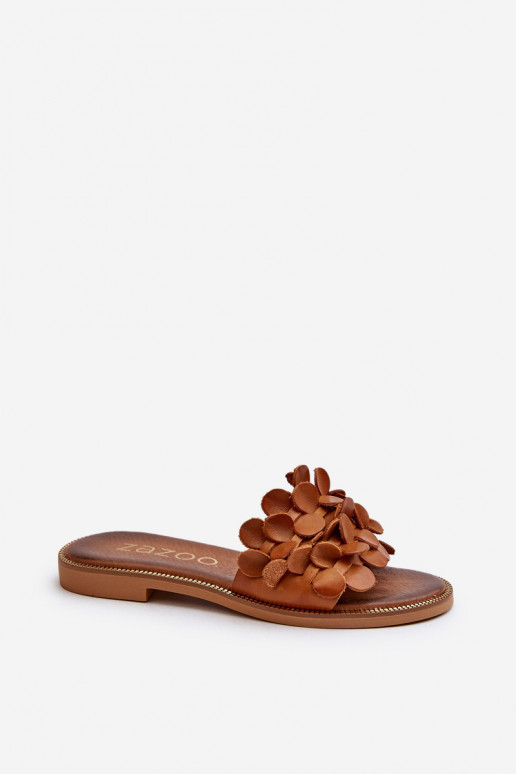 Zazoo 40381 Feminino Chinelos de couro com salto largo cor marrom Zazoo 40381 Feminino Chinelos de couro com salto largo cor marrom