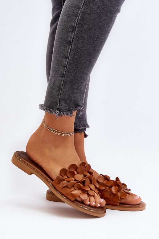 Zazoo 40381 Feminino Chinelos de couro com salto largo cor marrom Zazoo 40381 Feminino Chinelos de couro com salto largo cor marrom