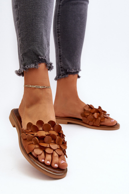 Zazoo 40381 Feminino Chinelos de couro com salto largo cor marrom Zazoo 40381 Feminino Chinelos de couro com salto largo cor marrom