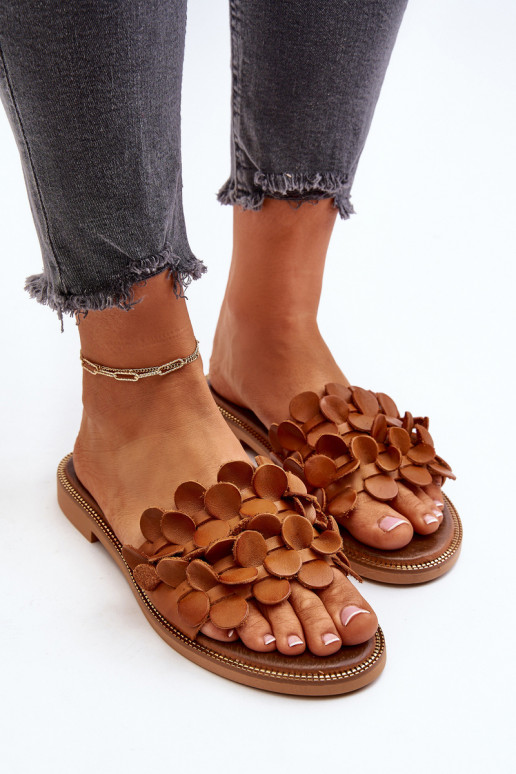 Zazoo 40381 Feminino Chinelos de couro com salto largo cor marrom Zazoo 40381 Feminino Chinelos de couro com salto largo cor marrom