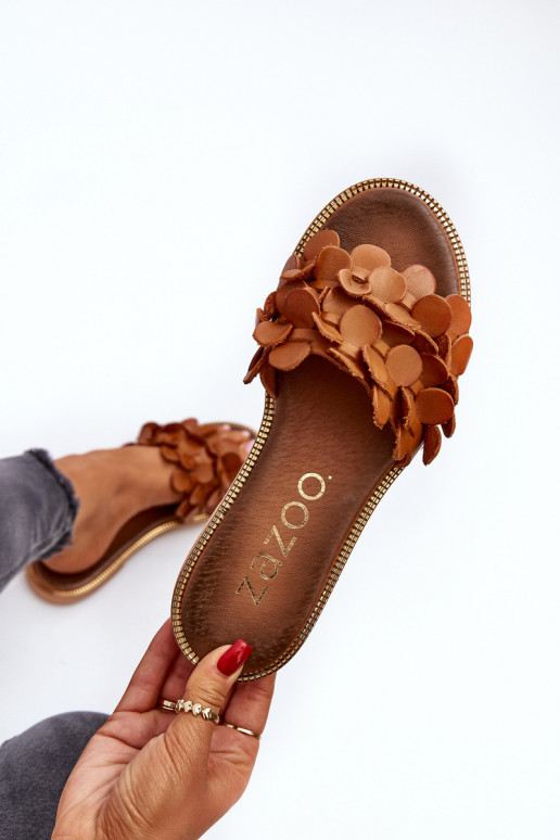 Zazoo 40381 Feminino Chinelos de couro com salto largo cor marrom Zazoo 40381 Feminino Chinelos de couro com salto largo cor marrom