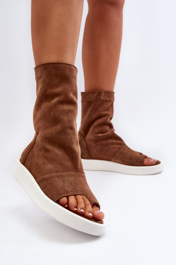 Sandálias femininas de camurça com salto Zazoo 3441 marrons