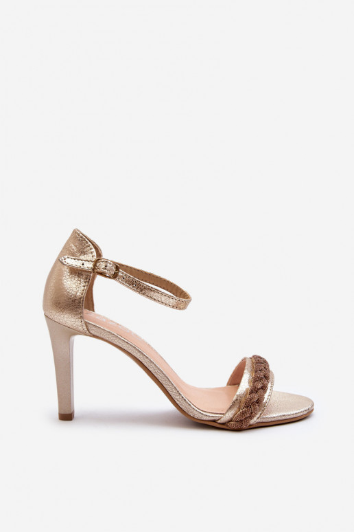 Zazoo 3328/2 Sandálias femininas Pele com salto fino cor dourada Zazoo 3328/2 Sandálias femininas Pele com salto fino cor dourada