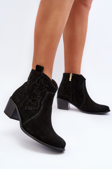 Botas femininas de camurça estilo cowboy Zazoo 3426 pretas