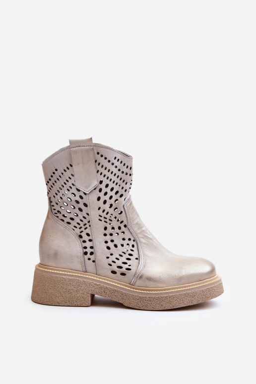 Zazoo 3470 Pele Botas femininas com salto largo com elementos abertos cor dourada Limpo Zazoo 3470 Pele Botas femininas com salto largo com elementos abertos cor dourada Limpo