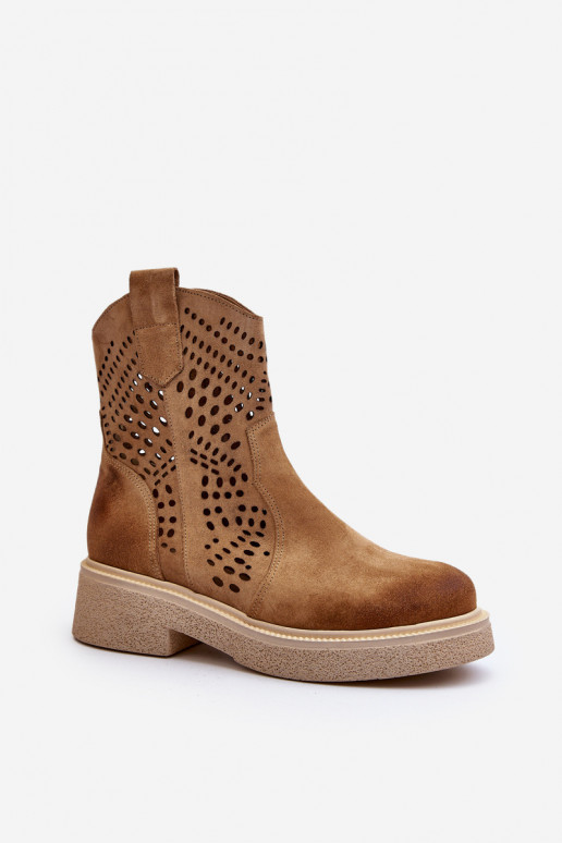 Zazoo 3470 Sapatos de camurça Feminino com salto largo com elementos abertos bege Zazoo 3470 Sapatos de camurça Feminino com salto largo com elementos abertos bege