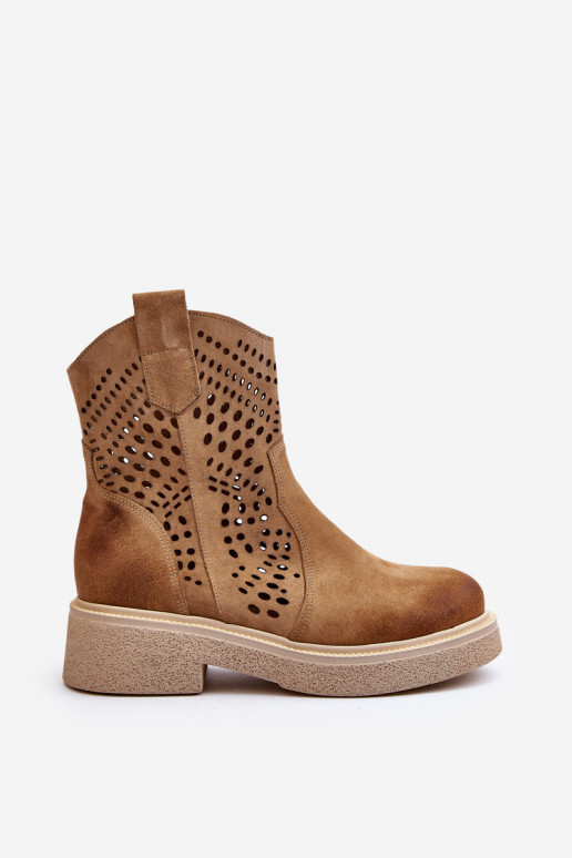 Zazoo 3470 Sapatos de camurça Feminino com salto largo com elementos abertos bege Zazoo 3470 Sapatos de camurça Feminino com salto largo com elementos abertos bege