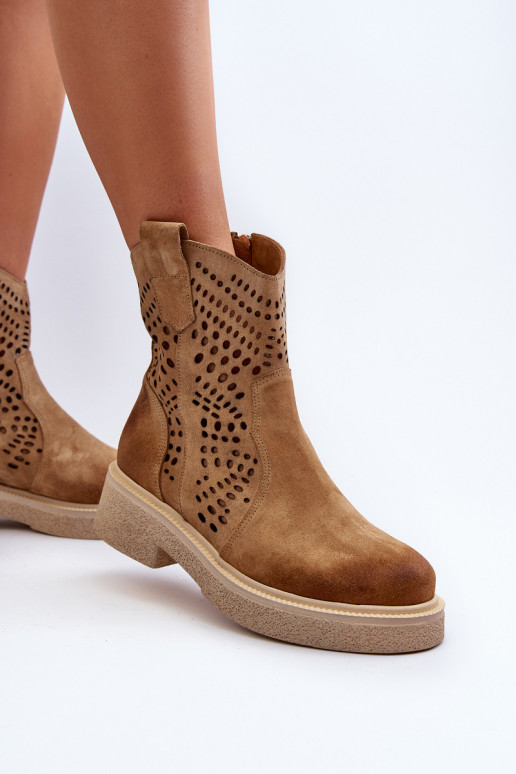 Zazoo 3470 Sapatos de camurça Feminino com salto largo com elementos abertos bege Zazoo 3470 Sapatos de camurça Feminino com salto largo com elementos abertos bege