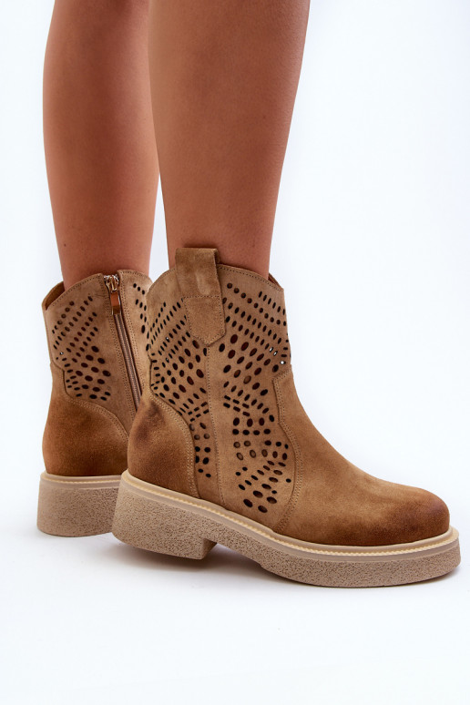 Zazoo 3470 Sapatos de camurça Feminino com salto largo com elementos abertos bege Zazoo 3470 Sapatos de camurça Feminino com salto largo com elementos abertos bege