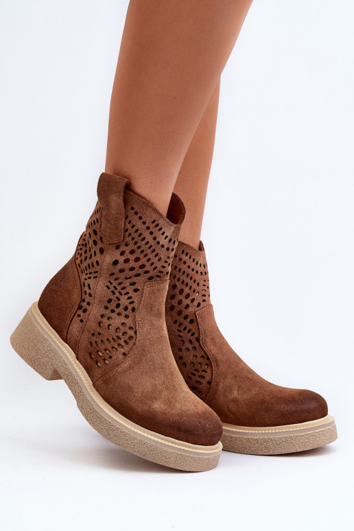 Zazoo 3470 Sapatos de camurça Feminino com salto largo com elementos abertos cor marrom Zazoo 3470 Sapatos de camurça Feminino com salto largo com elementos abertos cor marrom