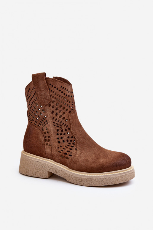 Zazoo 3470 Sapatos de camurça Feminino com salto largo com elementos abertos cor marrom Zazoo 3470 Sapatos de camurça Feminino com salto largo com elementos abertos cor marrom