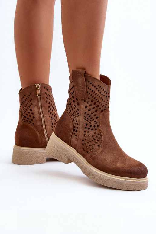 Zazoo 3470 Sapatos de camurça Feminino com salto largo com elementos abertos cor marrom Zazoo 3470 Sapatos de camurça Feminino com salto largo com elementos abertos cor marrom