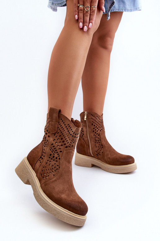 Zazoo 3470 Sapatos de camurça Feminino com salto largo com elementos abertos cor marrom Zazoo 3470 Sapatos de camurça Feminino com salto largo com elementos abertos cor marrom