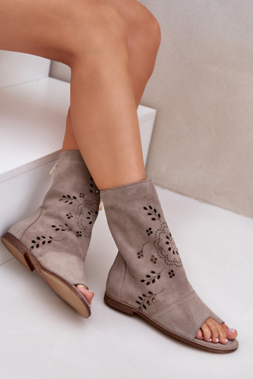 Zazoo 3437 Feminino Sandálias de camurça com uma bota Casal o castelo bege