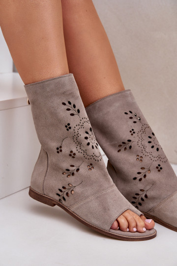 Zazoo 3437 Feminino Sandálias de camurça com uma bota Casal o castelo bege 2