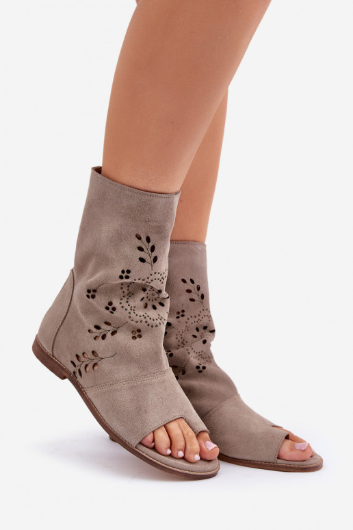 Zazoo 3437 Feminino Sandálias de camurça com uma bota Casal o castelo bege