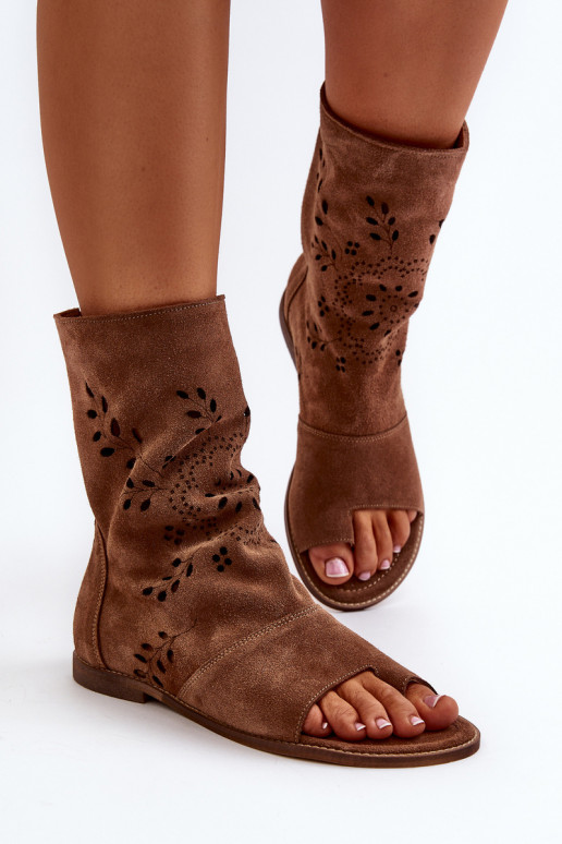 Zazoo 3437 Feminino Sandálias de camurça com uma bota Casal o castelo cor marrom Zazoo 3437 Feminino Sandálias de camurça com uma bota Casal o castelo cor marrom