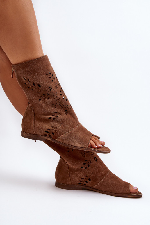 Zazoo 3437 Feminino Sandálias de camurça com uma bota Casal o castelo cor marrom Zazoo 3437 Feminino Sandálias de camurça com uma bota Casal o castelo cor marrom