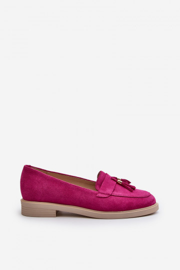 Zazoo 3420 Mocassins femininos de camurça com saltos largos fúcsia 2