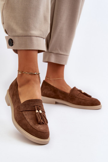 Zazoo 3420 Mocassins de camurça Feminino com salto largo cor marrom