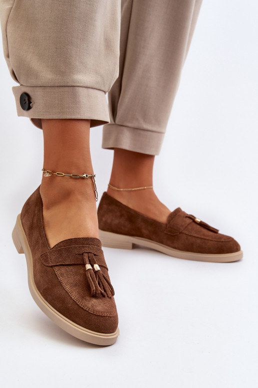 Zazoo 3420 Mocassins de camurça Feminino com salto largo cor marrom