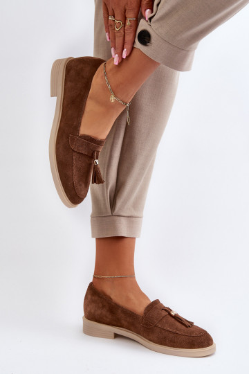 Zazoo 3420 Mocassins de camurça Feminino com salto largo cor marrom 2