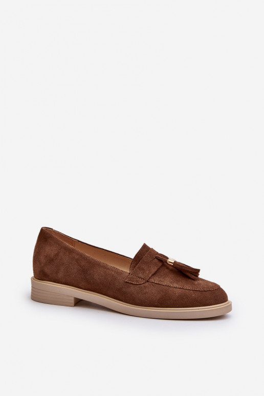 Zazoo 3420 Mocassins de camurça Feminino com salto largo cor marrom