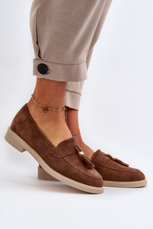 Zazoo 3420 Mocassins de camurça Feminino com salto largo cor marrom