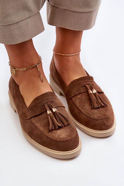 Zazoo 3420 Mocassins de camurça Feminino com salto largo cor marrom