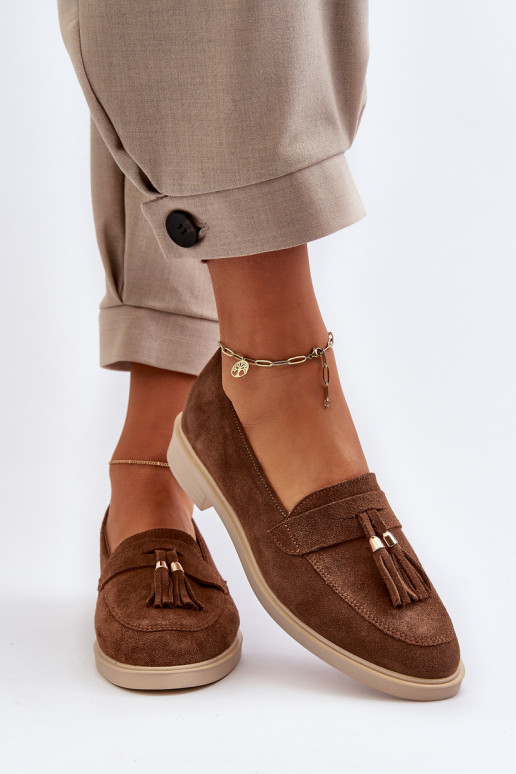 Zazoo 3420 Mocassins de camurça Feminino com salto largo cor marrom