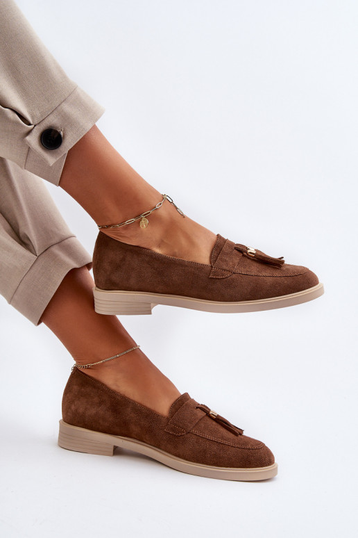 Zazoo 3420 Mocassins de camurça Feminino com salto largo cor marrom