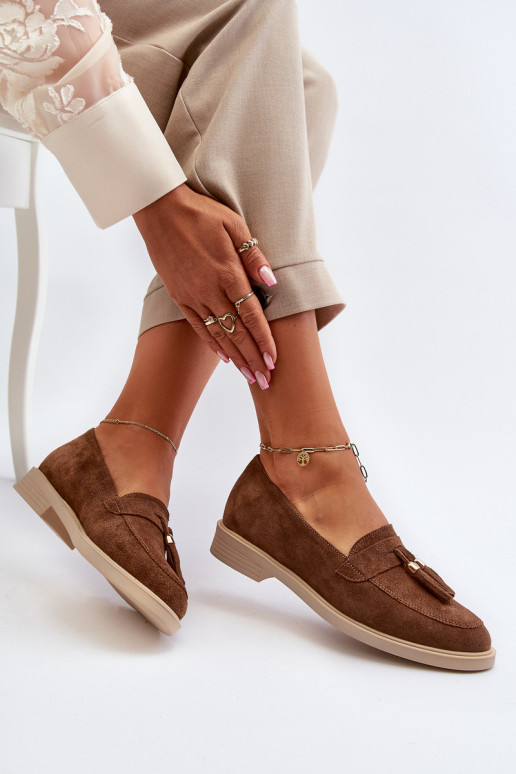 Zazoo 3420 Mocassins de camurça Feminino com salto largo cor marrom