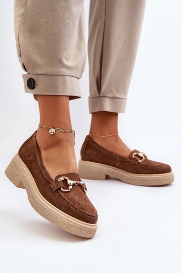 Zazoo 3429 Mocassins de camurça Feminino com enfeites cor marrom