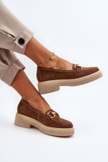 Zazoo 3429 Mocassins de camurça Feminino com enfeites cor marrom 2