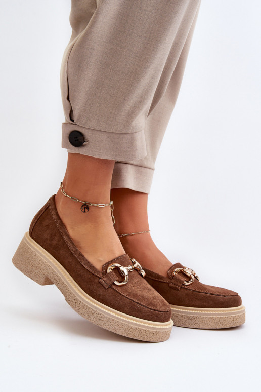 Zazoo 3429 Mocassins de camurça Feminino com enfeites cor marrom Zazoo 3429 Mocassins de camurça Feminino com enfeites cor marrom