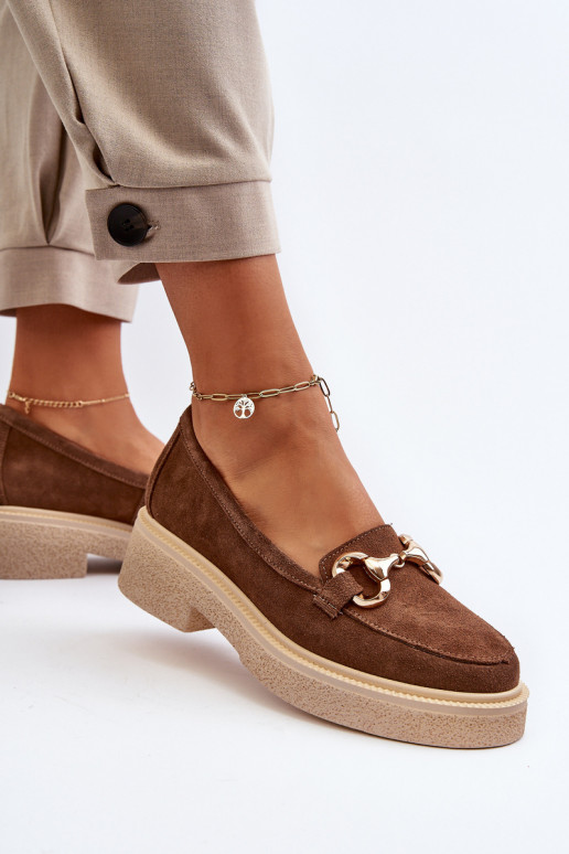 Zazoo 3429 Mocassins de camurça Feminino com enfeites cor marrom Zazoo 3429 Mocassins de camurça Feminino com enfeites cor marrom