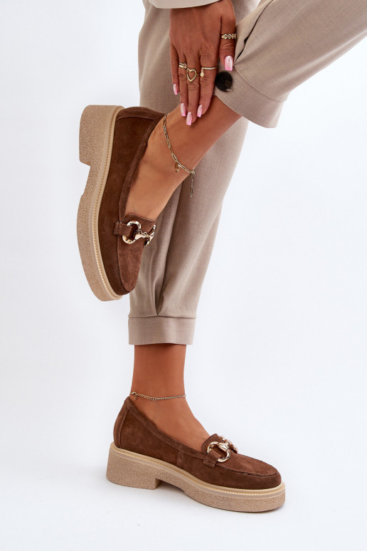 Zazoo 3429 Mocassins de camurça Feminino com enfeites cor marrom Zazoo 3429 Mocassins de camurça Feminino com enfeites cor marrom