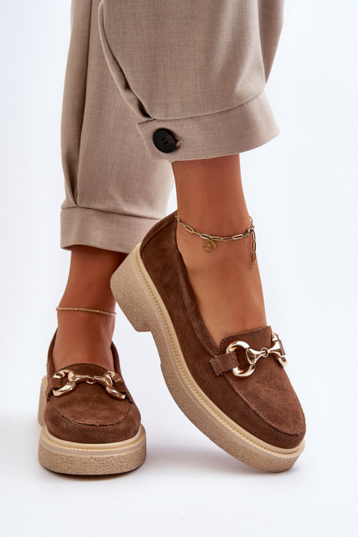 Zazoo 3429 Mocassins de camurça Feminino com enfeites cor marrom Zazoo 3429 Mocassins de camurça Feminino com enfeites cor marrom