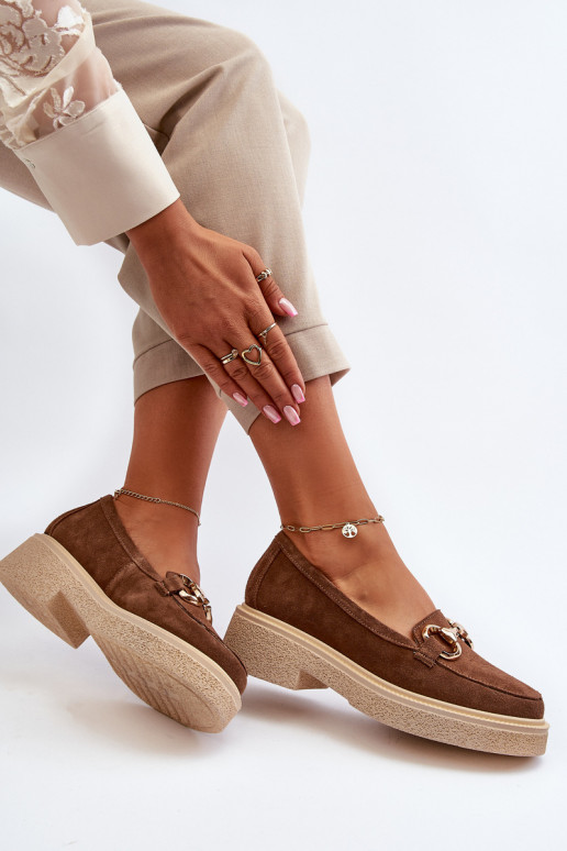 Zazoo 3429 Mocassins de camurça Feminino com enfeites cor marrom Zazoo 3429 Mocassins de camurça Feminino com enfeites cor marrom