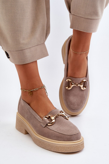 Zazoo 3429 Mocassins femininos de camurça com ornamentos cappuccino