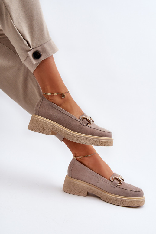 Zazoo 3429 Mocassins de camurça Feminino com enfeites cor capuccino Zazoo 3429 Mocassins de camurça Feminino com enfeites cor capuccino