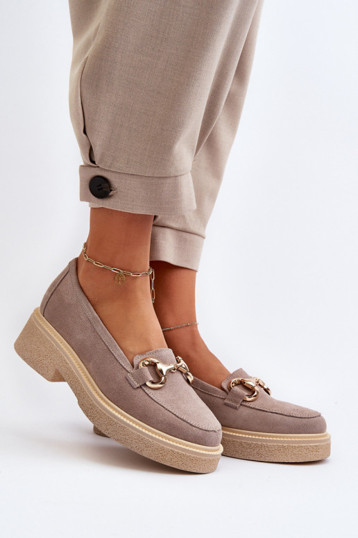 Zazoo 3429 Mocassins de camurça Feminino com enfeites cor capuccino Zazoo 3429 Mocassins de camurça Feminino com enfeites cor capuccino