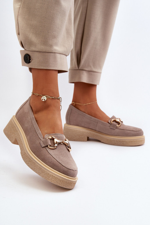 Zazoo 3429 Mocassins de camurça Feminino com enfeites cor capuccino Zazoo 3429 Mocassins de camurça Feminino com enfeites cor capuccino